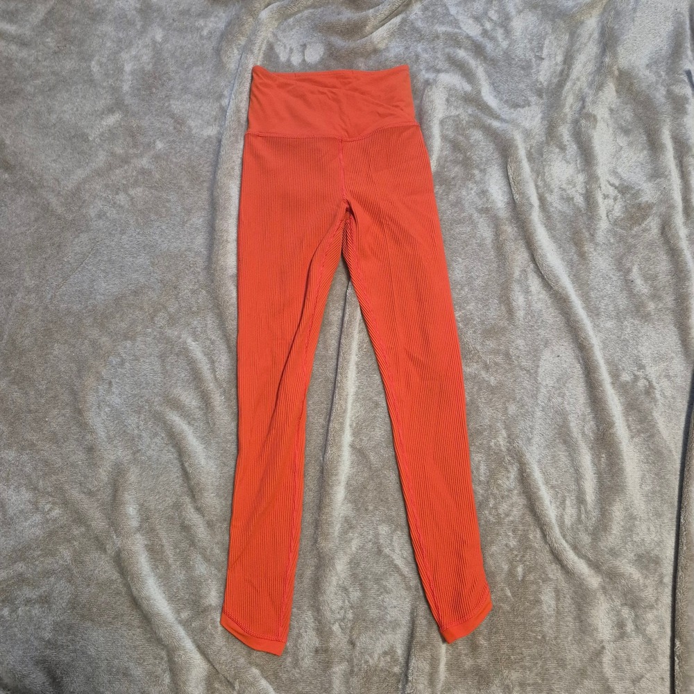 Athleta Elation Crossover Rib Capri Tight Leggings Orange XXS High Rise Yoga